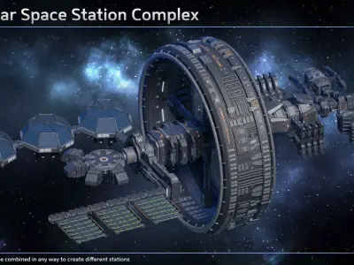 Modular Space Station Complex Low-poly 3D model