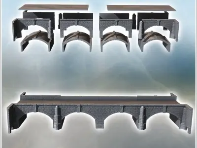 Straight stone bridge with four arches and double pillars 15 - M 3D print model