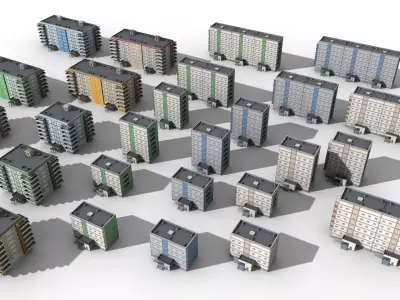 Blocks Buildings Residental Apartments Flats 26x Package Low-poly 3D model