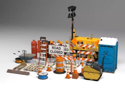 PBR Game Ready Road Construction Tool Pack Low-poly 3D model