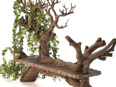 Wooden bench with English ivy 3D model