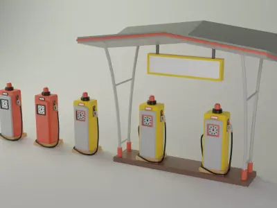 Petrol station Low-poly 3D model