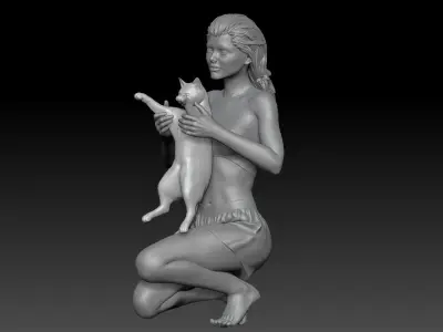 GIRL PLAY WITH CAT 2 3D print model