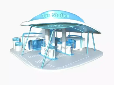 SciFi Gas Station A01 White Blue - Sci Fi Exterior Design Low-poly 3D model