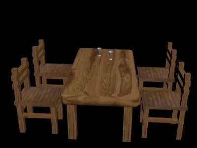  Table And Chairs Low-poly 3D model
