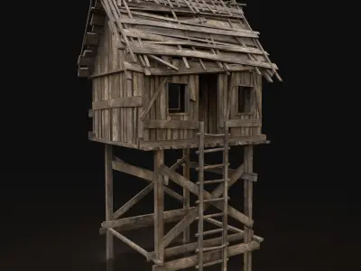 Next Gen AAA Wooden Medieval Watchtower Low-poly 3D model