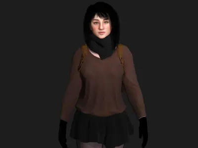 AAA 3D REALISTIC YOUNG GIRL CHARACTER - SCHOOL CASUAL OUTFIT Low-poly 3D model