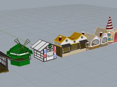 11 Piece Christmas buildings markets and stands Low-poly 3D model