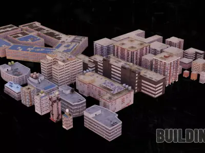 Urban Environment Premade Buildings Rooftop Pack Low-poly 3D model