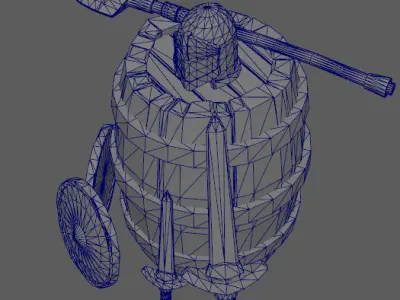Stylish forging factory steel helmet sword shield Low-poly 3D model