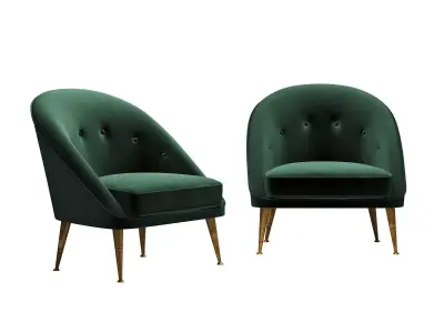 Malay two velvet chairs with gold legs 3D model