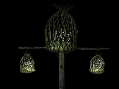 Forest - Wooden Tripple Street Lamp Lantern Low-poly 3D model