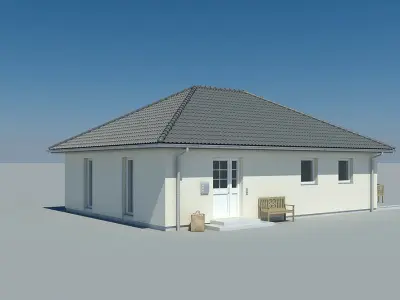 Bungalow house with patio furniture 3D model
