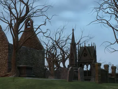 Graveyard and Ghosts Low-poly 3D model