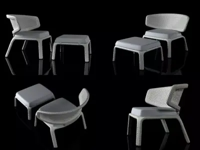 Seashell lounge chair and footstool 3D model