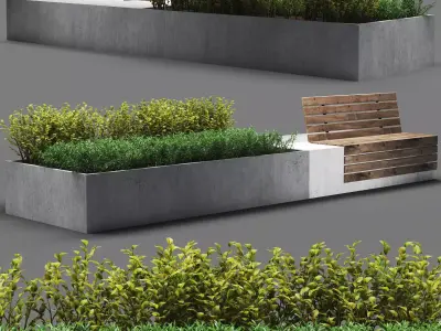bench1046 concrete benches and plants in park 3D model