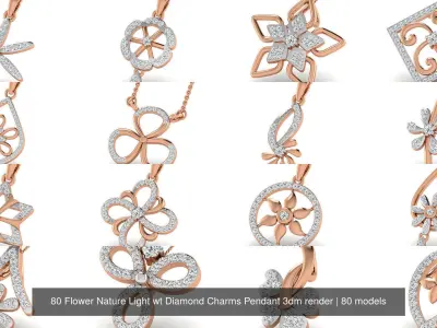 80 Flower Nature Light wt Diamond Charms Pendant 3dm render 3D Model Pack