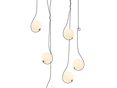Fiddlehead pendant light with five balls hanging from it 3D model