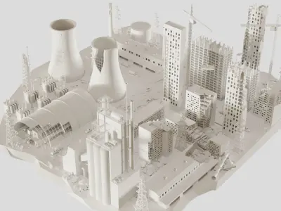 Post Apocalyptic factory and Power station 3D model