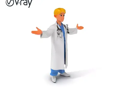 Stylized Young Doctor D Model in White Coat with Stethoscope Low-poly 3D model