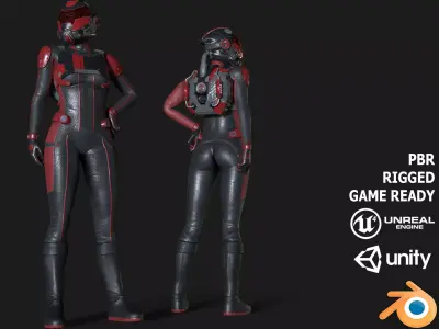 FX01 Female Space Suit Red LITE VERSION Low-poly 3D model