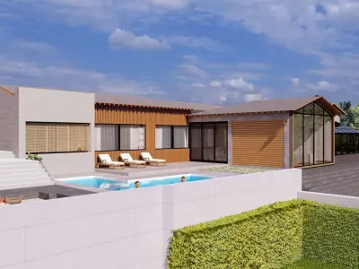 ecological modern village house design Low-poly 3D model