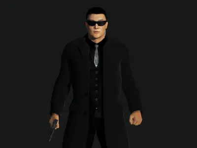 3D REALISTIC HUMAN RIGGED CHARACTER - ASIAN BODYGUARD MAN Low-poly 3D model