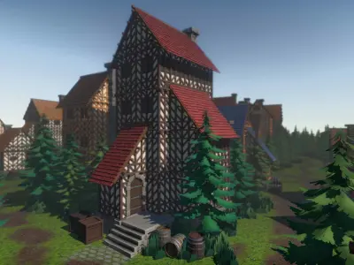 Modular stylized medieval buildings pack Low-poly 3D model