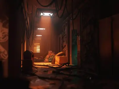 Concept Art Dystopic Corridor Scene Low Poly Low-poly 3D model