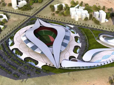 staduim futuristic stadium in middle of desert 3D model