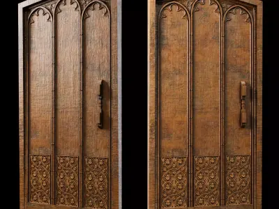 Medieval Gothic Wooden Door 3D model
