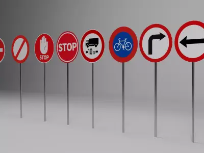 Low Poly Traffic Signs Pack Low-poly 3D model
