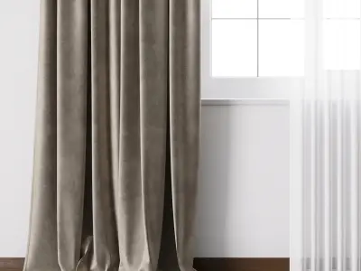 Hadi pleats curtains - Triple pleat heading 02 Low-poly 3D model
