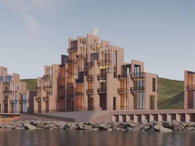 Apartments Buildings in front the beach 3D model