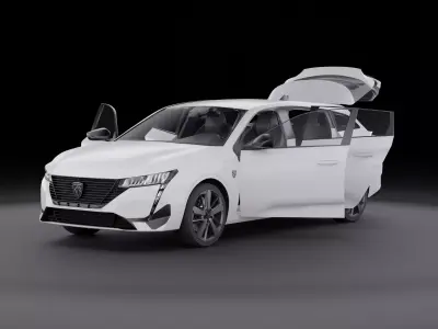 2022 Peugeot 308 SW- Opening doors and trunk Low-poly 3D model 3D model