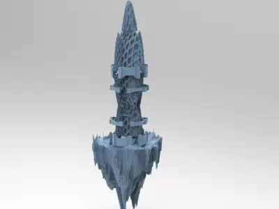 Sci fi Financial district floating 3D model