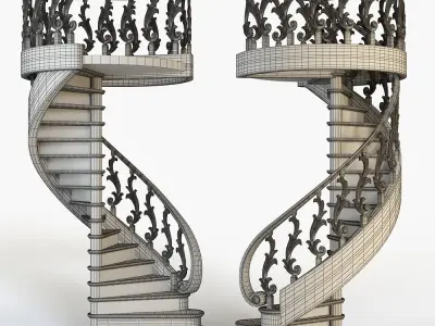 Stairs two spiral staircases 3D model
