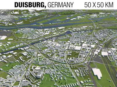 Duisburg Germany 50x50km 3D City Map 3D model