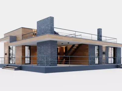 Modern one-story house with large terraces 3D model