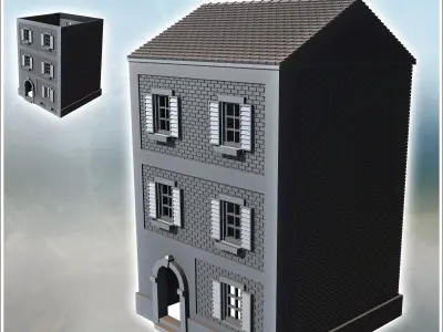 Square brick building with shuttered windows and two floors inta 3D print model