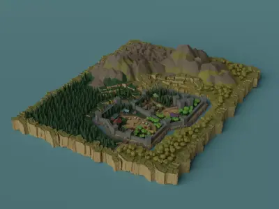 Cartoon Polygonal Fantasy Castle Low-poly 3D model