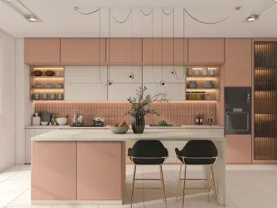 Modern Soft Pink Kitchen Interior Vray 3ds Max Scene 3D model
