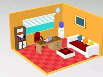 Cartoonish Office Room Interior pack  Low-poly 3D model