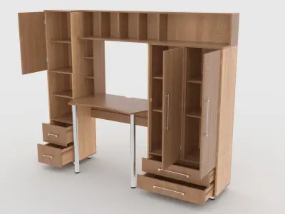 computer desk wall 4 Low-poly 3D model