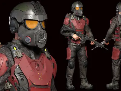 MODULAR SOLDIER FUTURE SCI FI GAME READY CHARACTER LOW POLY Low-poly 3D model