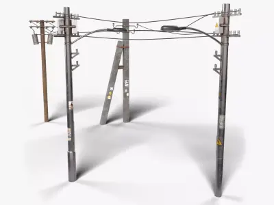 Utility poles collection Low-poly 3D model
