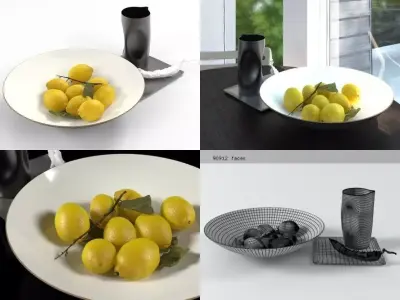 BW bowl with lemons 3D model