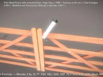 Pine Wood Fence with animated Door - High-Poly Version 3D model