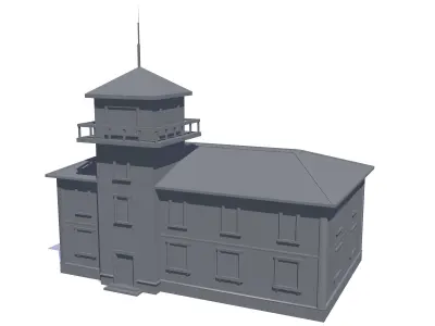 Houses - Game Ready building with water tower Low-poly 3D model