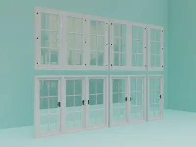 Window Set - 01 - Single Leaf - Double Leaf - Triple Leaf  3D model